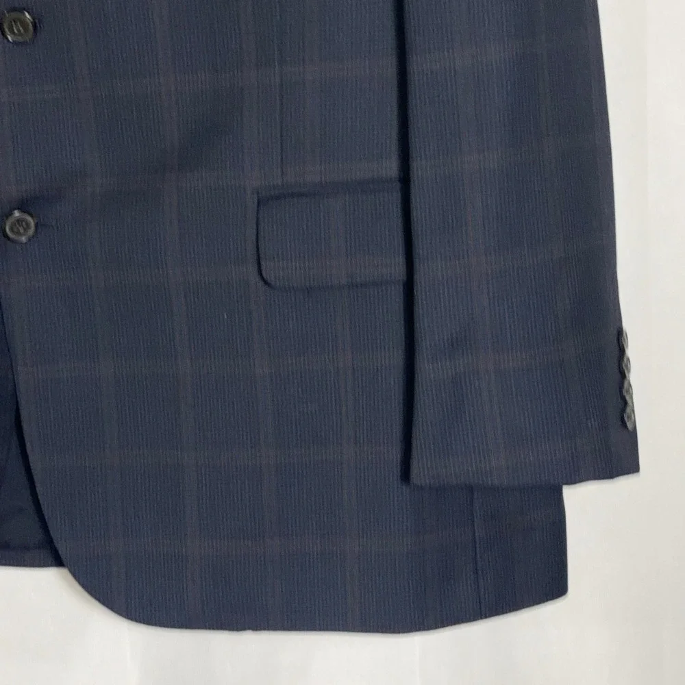 Brooks Brothers Blazer 1818 Madison Windowpane Wool Navy Blue Mens 48R